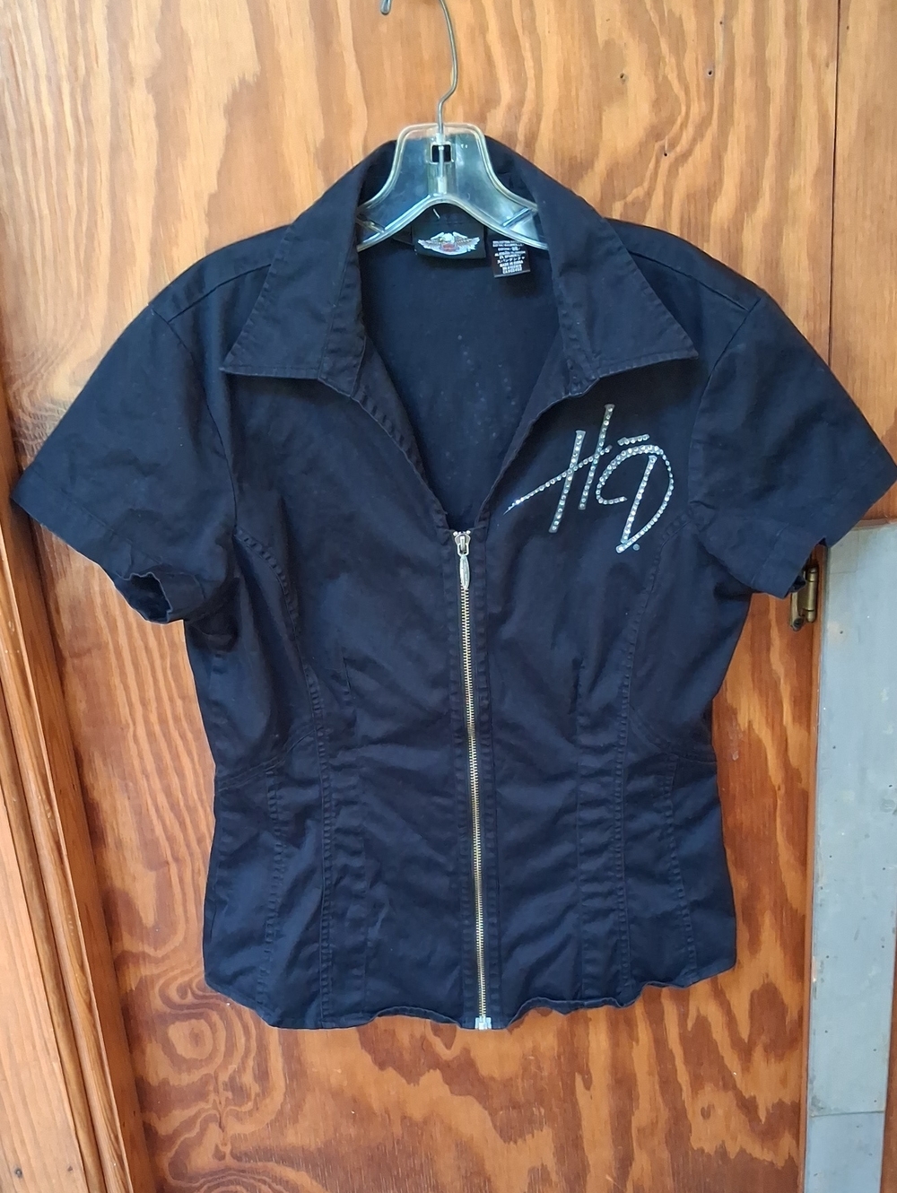 Harley-Davidson Black Short-Sleeve Zip Front Shirt with Rhinestone HD